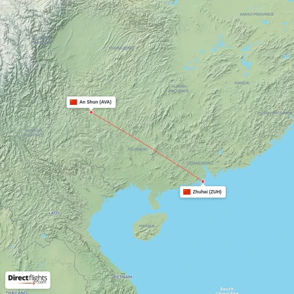 An Shun - Zhuhai direct flight map