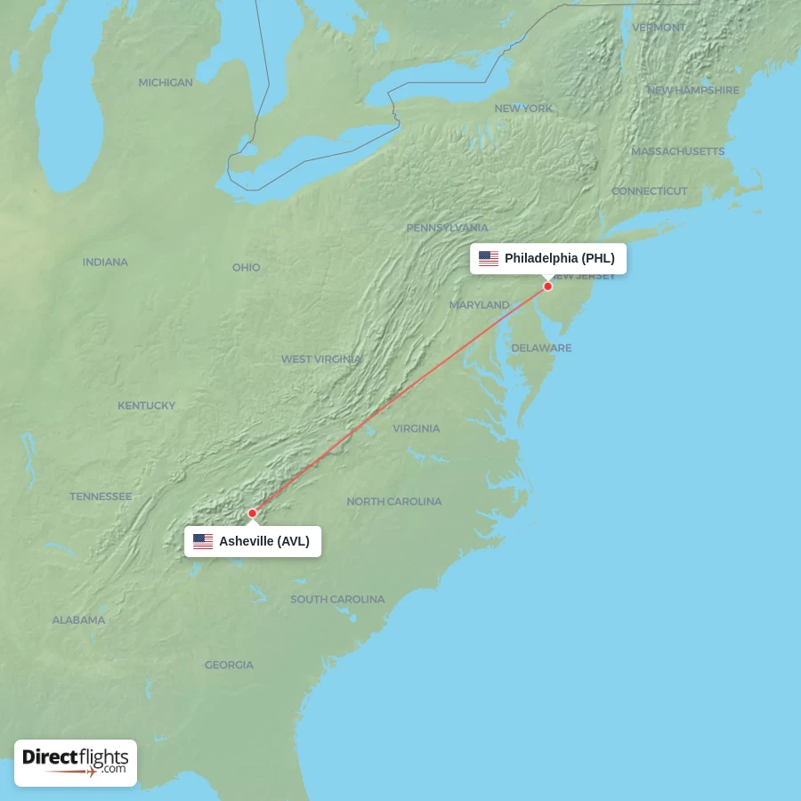 AVL - PHL route map