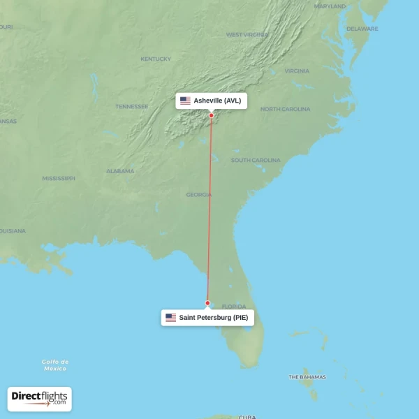 Asheville - Saint Petersburg direct flight map