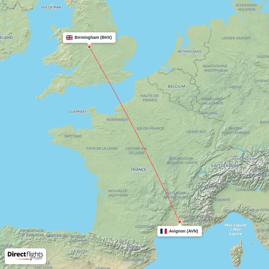 AVN - BHX route map