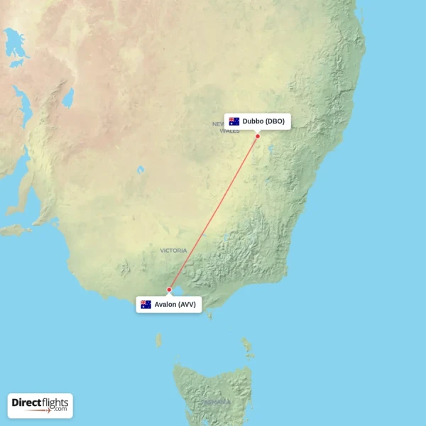 Avalon - Dubbo direct flight map