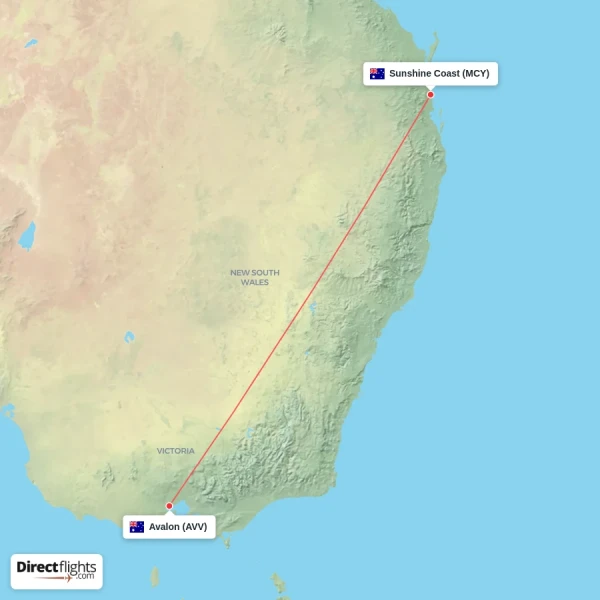 Avalon - Sunshine Coast direct flight map