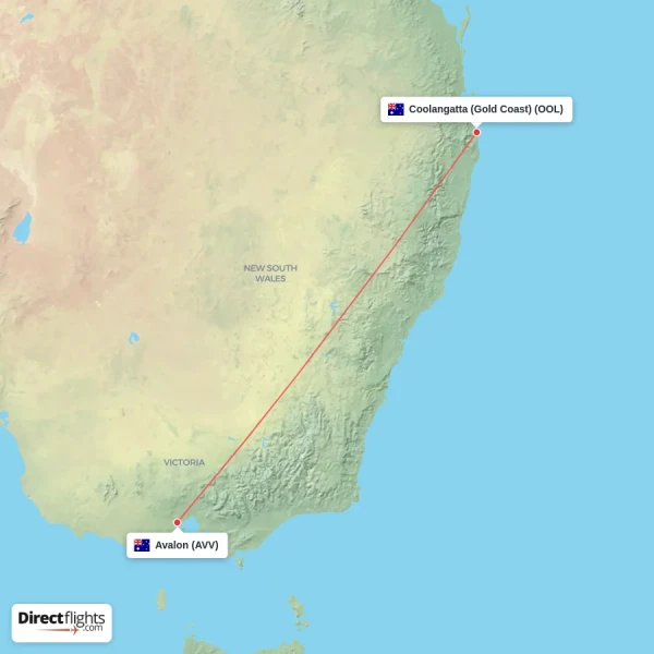 Avalon - Coolangatta (Gold Coast) direct flight map
