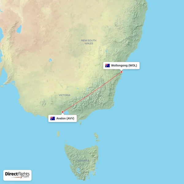 Avalon - Wollongong direct flight map