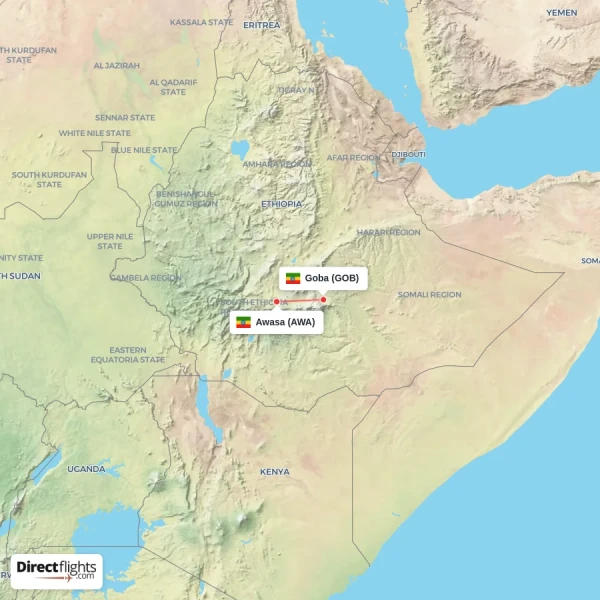 Awasa - Goba direct flight map