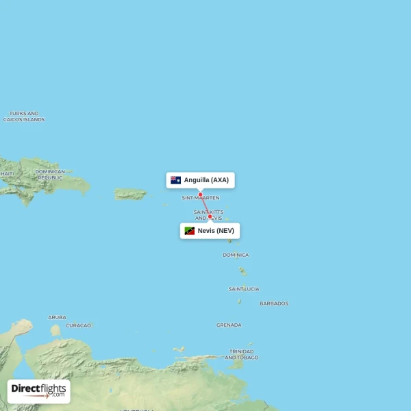 Anguilla - Nevis direct flight map