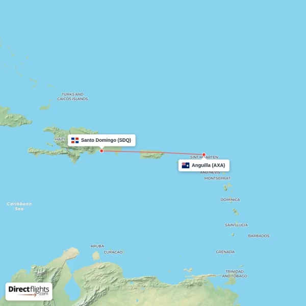 Anguilla - Santo Domingo direct flight map