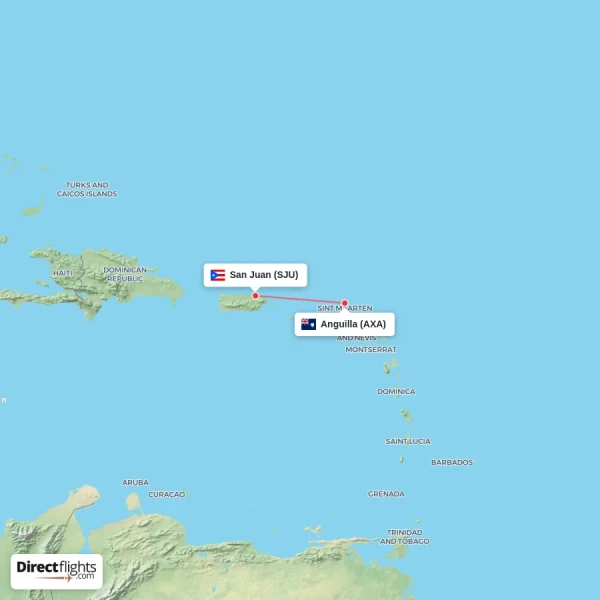 Anguilla - San Juan direct flight map