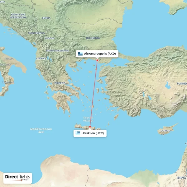 Alexandroupolis - Heraklion direct flight map