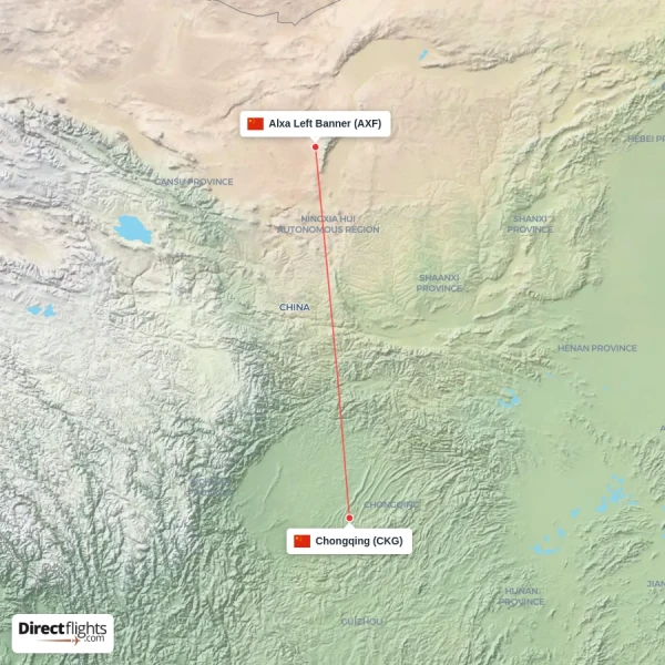 Alxa Left Banner - Chongqing direct flight map
