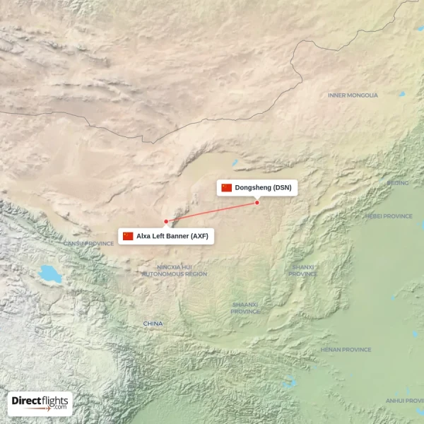 Alxa Left Banner - Dongsheng direct flight map
