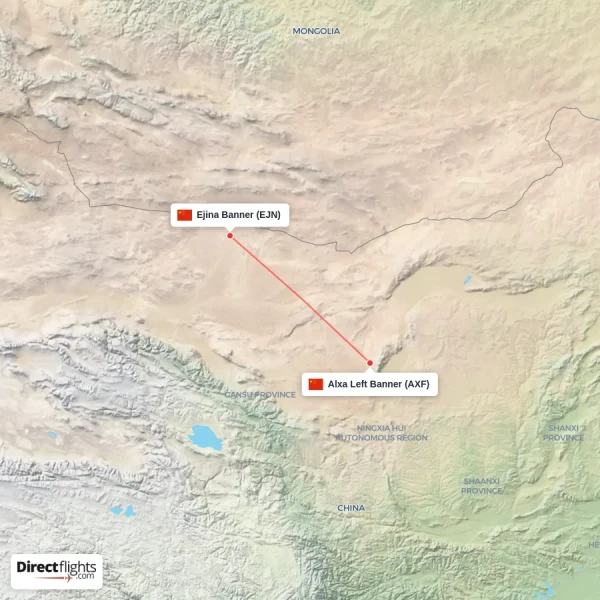 Alxa Left Banner - Ejina Banner direct flight map