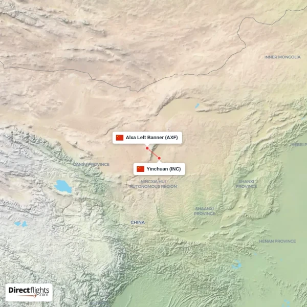 Alxa Left Banner - Yinchuan direct flight map