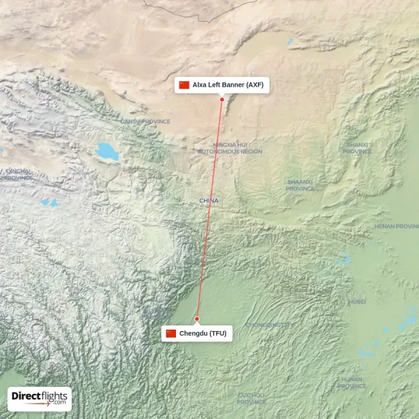 Alxa Left Banner - Chengdu direct flight map