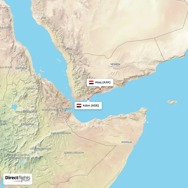 Ataq - Aden direct flight map