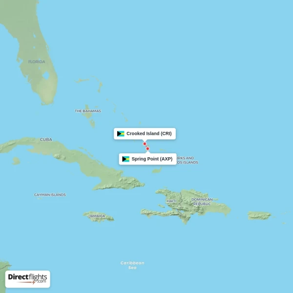 Spring Point - Crooked Island direct flight map