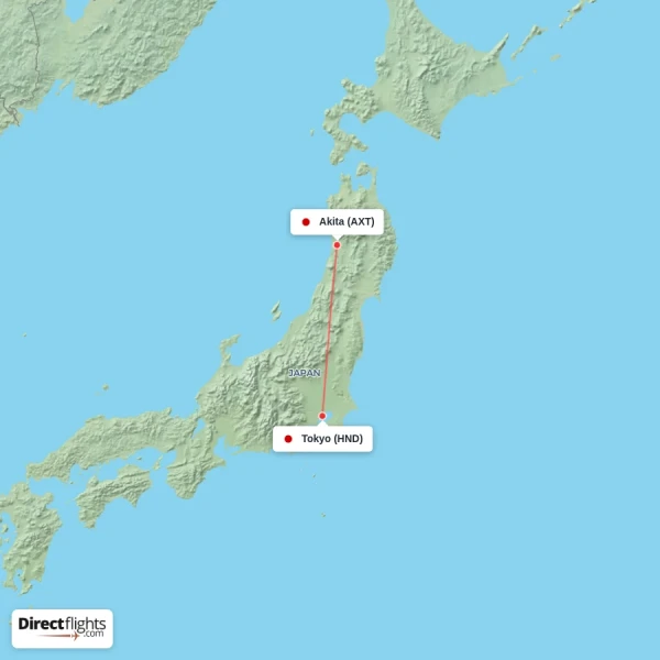 Akita - Tokyo direct flight map