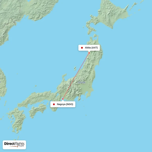 Akita - Nagoya direct flight map