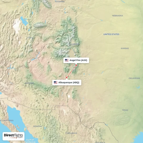 Angel Fire - Albuquerque direct flight map
