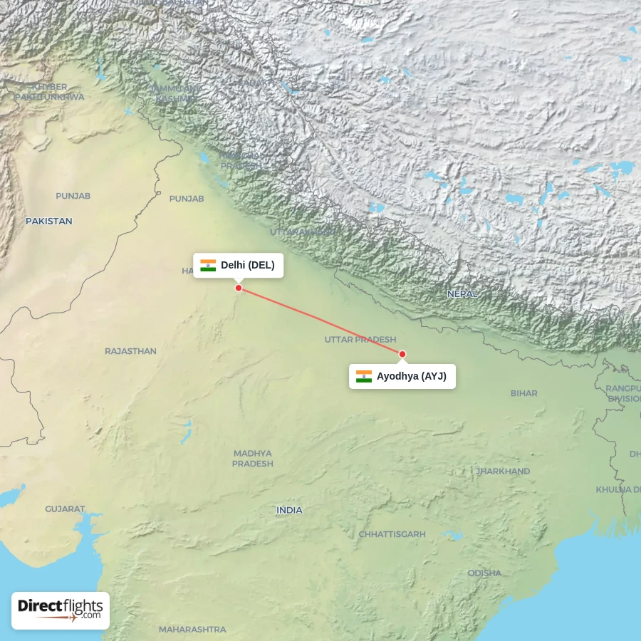 AYJ - DEL route map