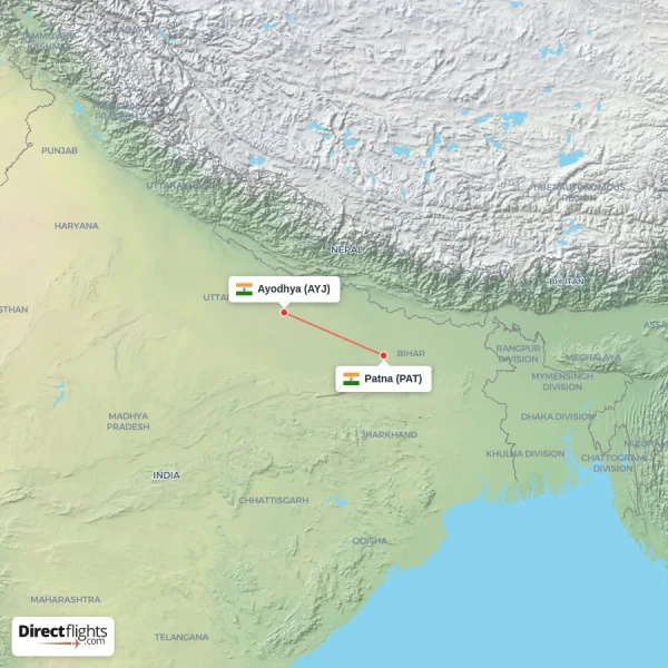 Ayodhya - Patna direct flight map