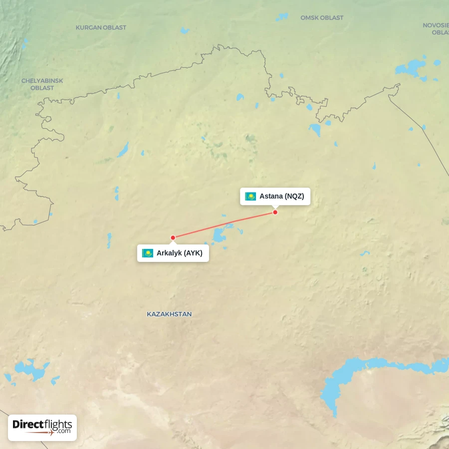 AYK - NQZ route map