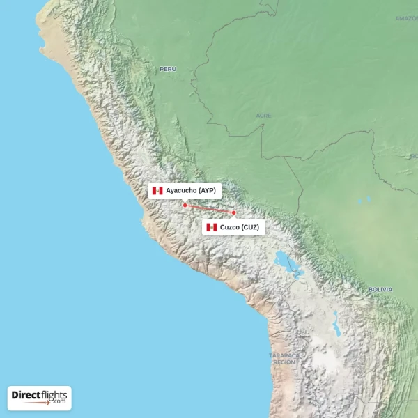 Ayacucho - Cuzco direct flight map