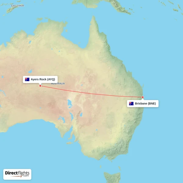 Ayers Rock - Brisbane direct flight map