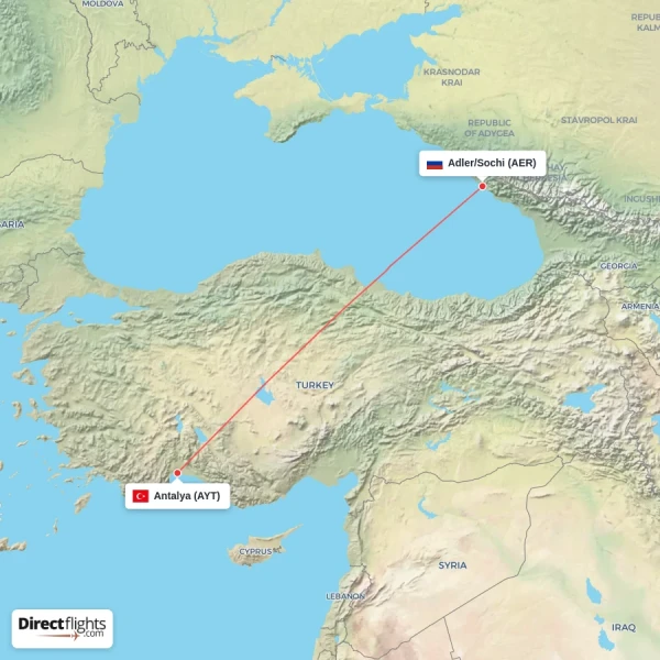 Antalya - Adler/Sochi direct flight map