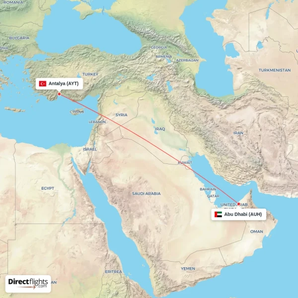 Antalya - Abu Dhabi direct flight map