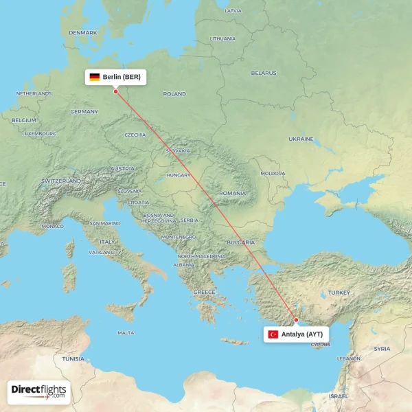 Antalya - Berlin direct flight map