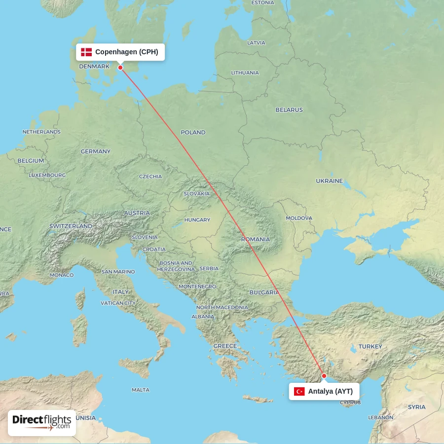 AYT - CPH route map