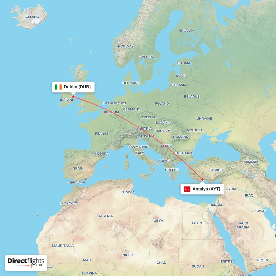 AYT - DUB route map