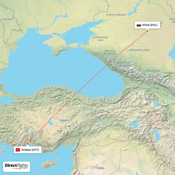 Antalya - Elista direct flight map