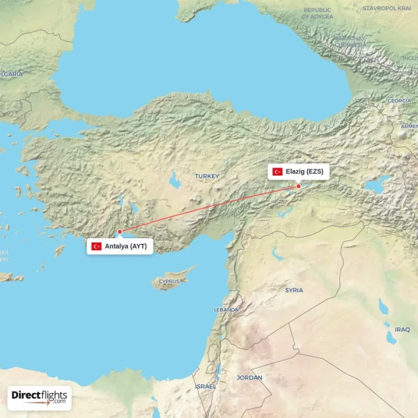 Antalya - Elazig direct flight map