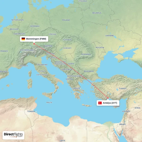 Antalya - Memmingen direct flight map