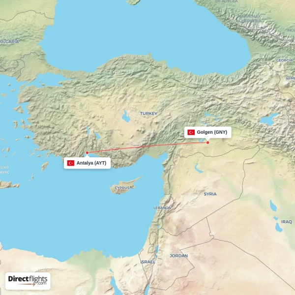 Antalya - Golgen direct flight map