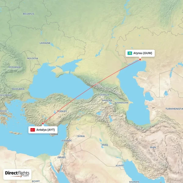Antalya - Atyrau direct flight map