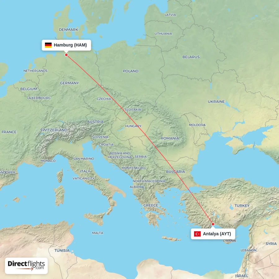 AYT - HAM route map