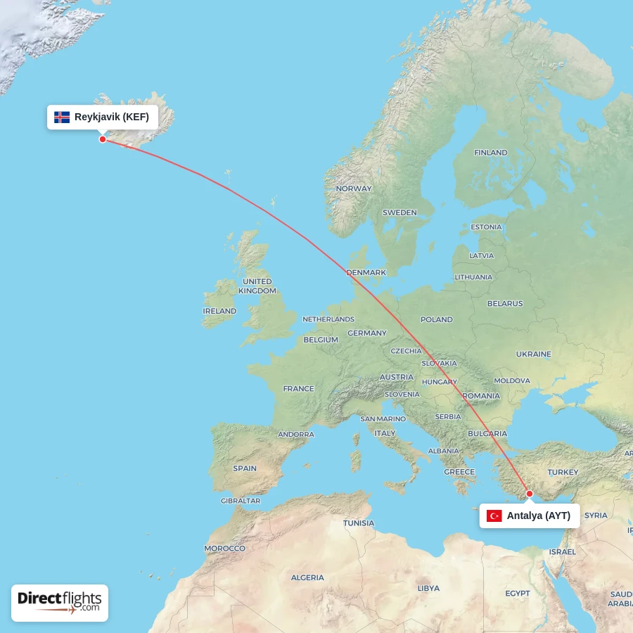 AYT - KEF route map