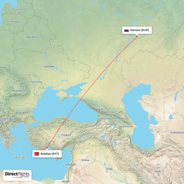 Antalya - Samara direct flight map