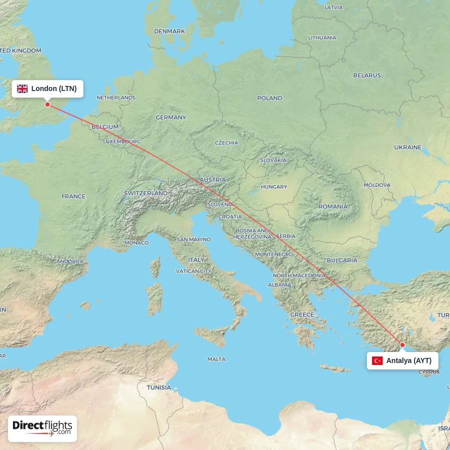 AYT - LTN route map
