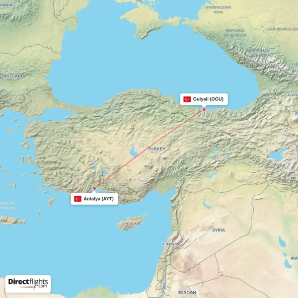 Antalya - Gulyali direct flight map