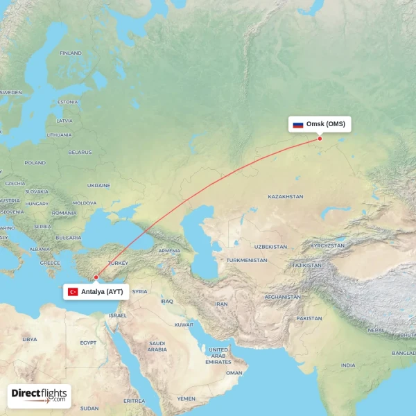 Antalya - Omsk direct flight map