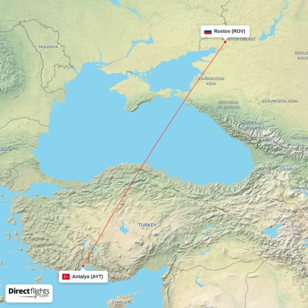 Antalya - Rostov direct flight map