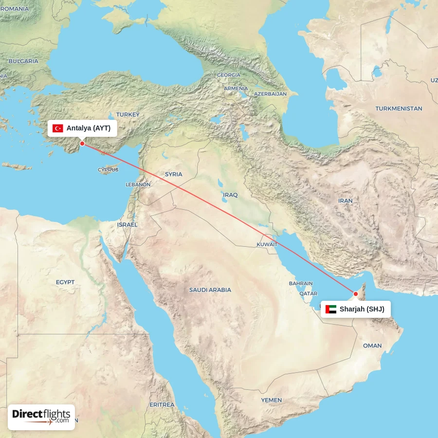 AYT - SHJ route map