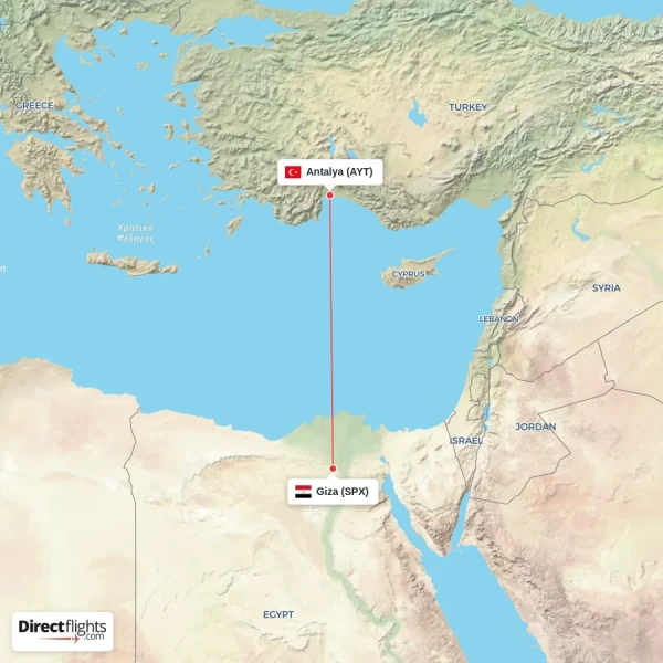 Antalya - Giza direct flight map