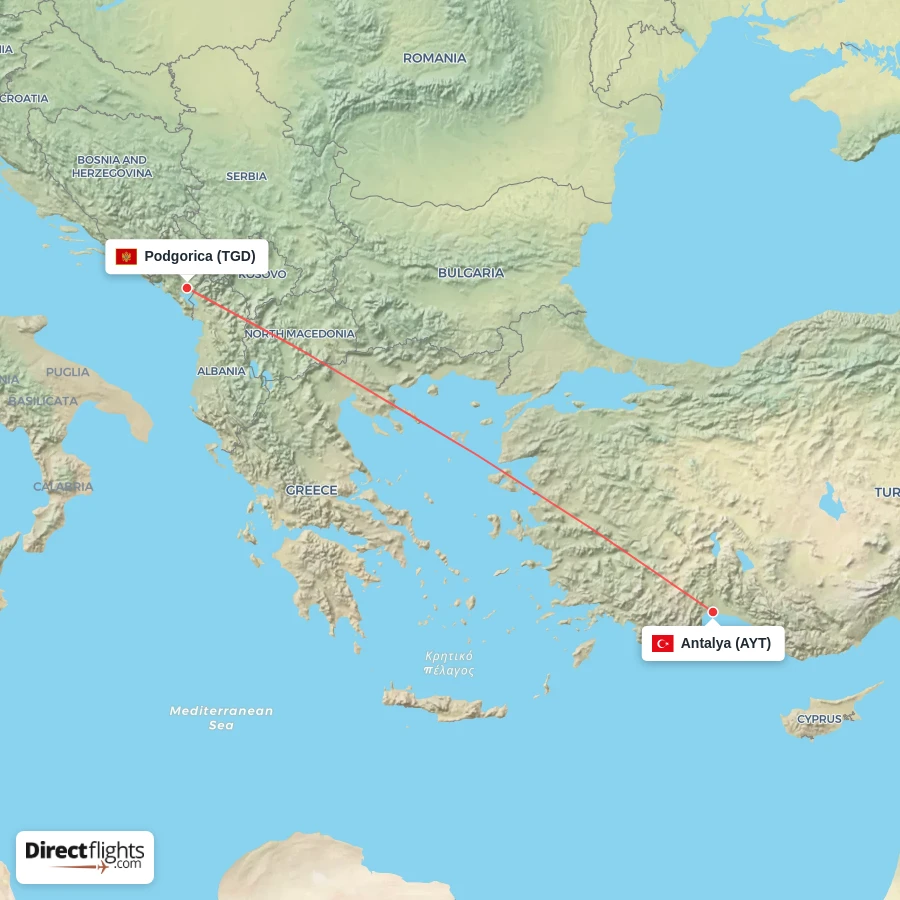 AYT - TGD route map