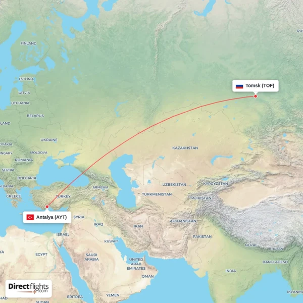 Antalya - Tomsk direct flight map