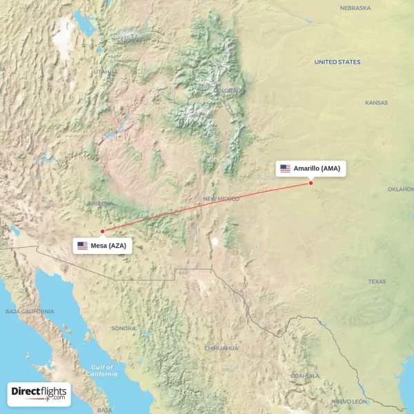Mesa - Amarillo direct flight map
